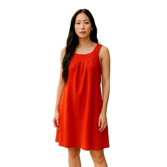 Theory Womens Linen Blend Sleeveless Round Neck Shift Dress Orange Size 10 - Picture 1 of 8